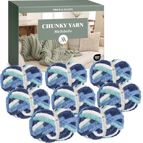 mellobello Jumbo Chunky Yarn for Hand Knitting - Super Thick Chenille Chunky Yarn for Crocheting - Extra Soft Bulky Fluffy Blanket Big Yarns 8 Jumbo Pack (27yds,8 oz Each Skein) - Image 1