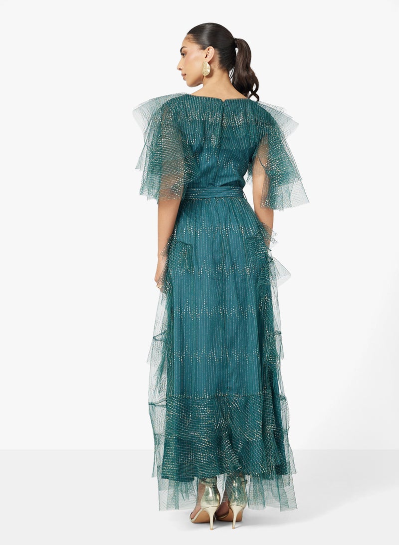 Namshi x Shimmer Dress With Ruffles - Image 2