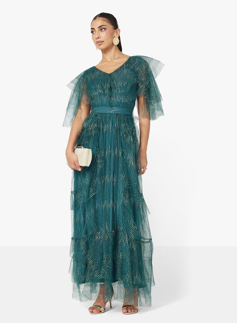 Namshi x Shimmer Dress With Ruffles - Image 1