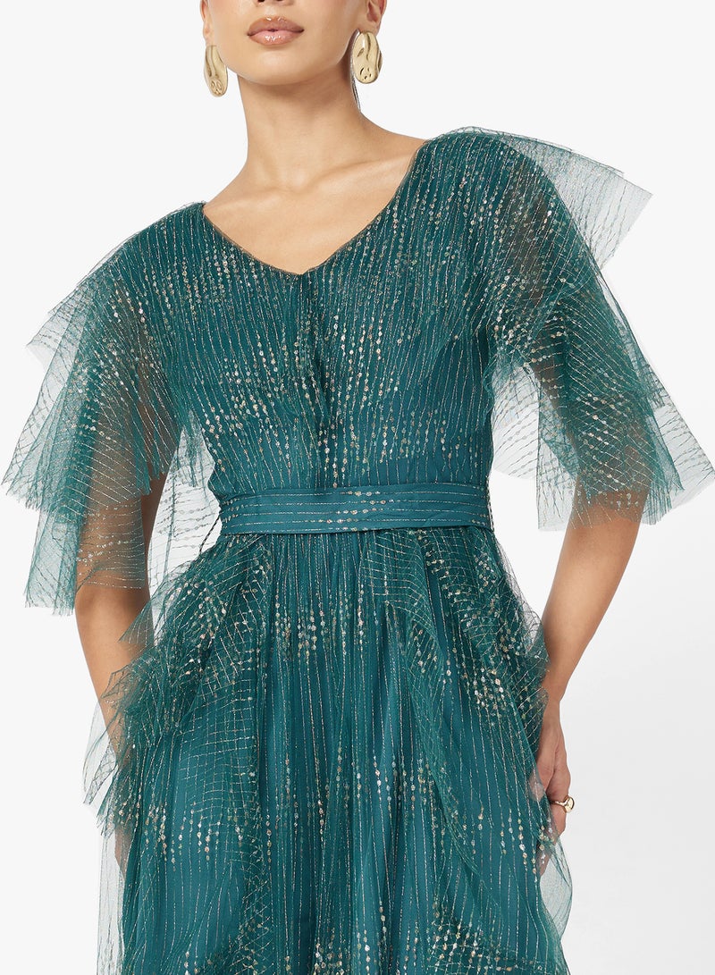 Namshi x Shimmer Dress With Ruffles - Image 3