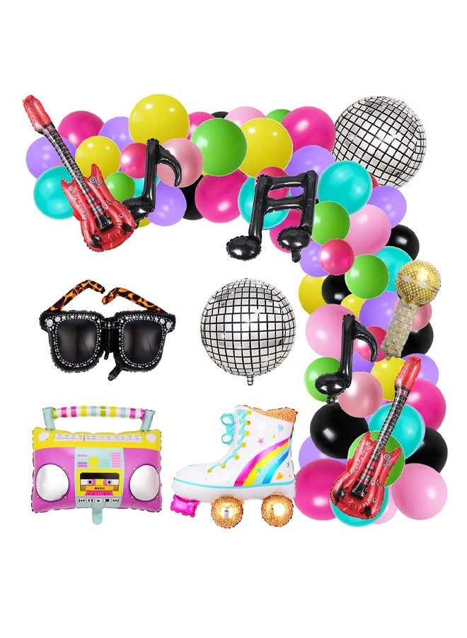 80s 90s Party Decorations Bundle Radio Boom Box,139PCS Roller Skate 4D Disco Foil Balloons Retro Mobile Phone Guitar Microphone Balloons Garland Arch Kit Hip Hop Disco Fever Birthday Party Decorations
