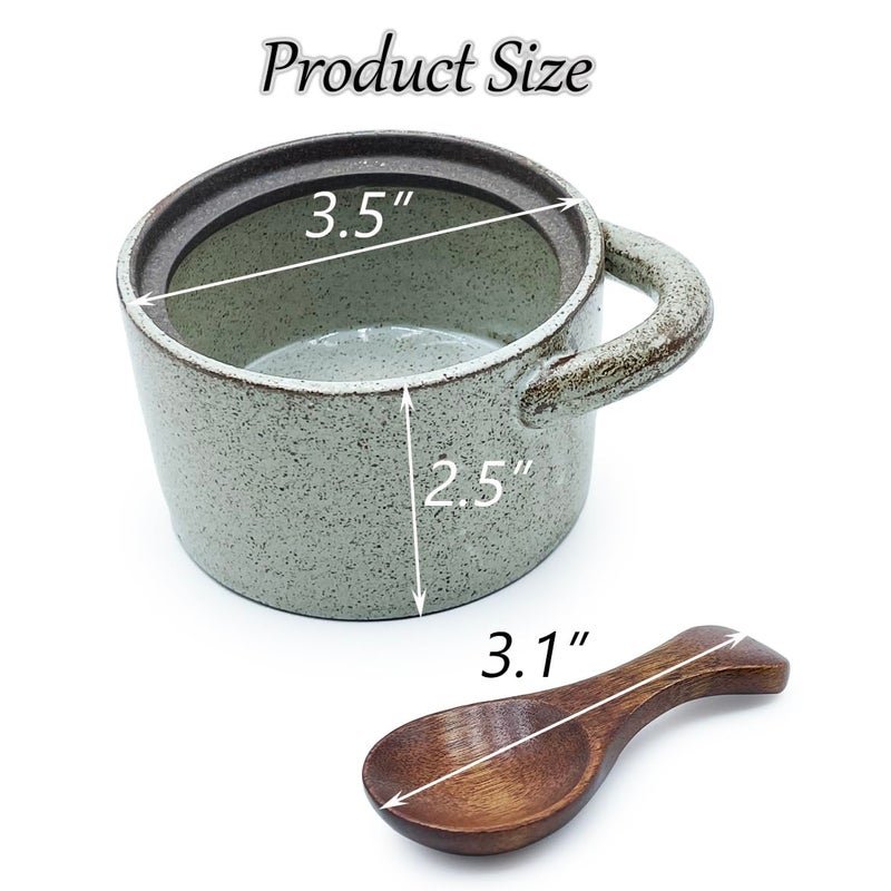 EWEIGEER Ceramic Salt Cellar With Lid & Spoon,8oz Salt Container For Countertop,Sugar Bowl,Spice Jar(Coarse Pottery Color) - Image 2