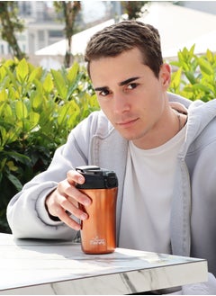 Any Morning Travel Coffee Mug with Lid and Straw 400ml, Insulated Stainless Steel Coffee Tumbler, Travel Coffee Cup for Hot and Cold Beverage, Leakproof and Spillproof, 14 oz, Copper Colour - SI232021  - Image 1
