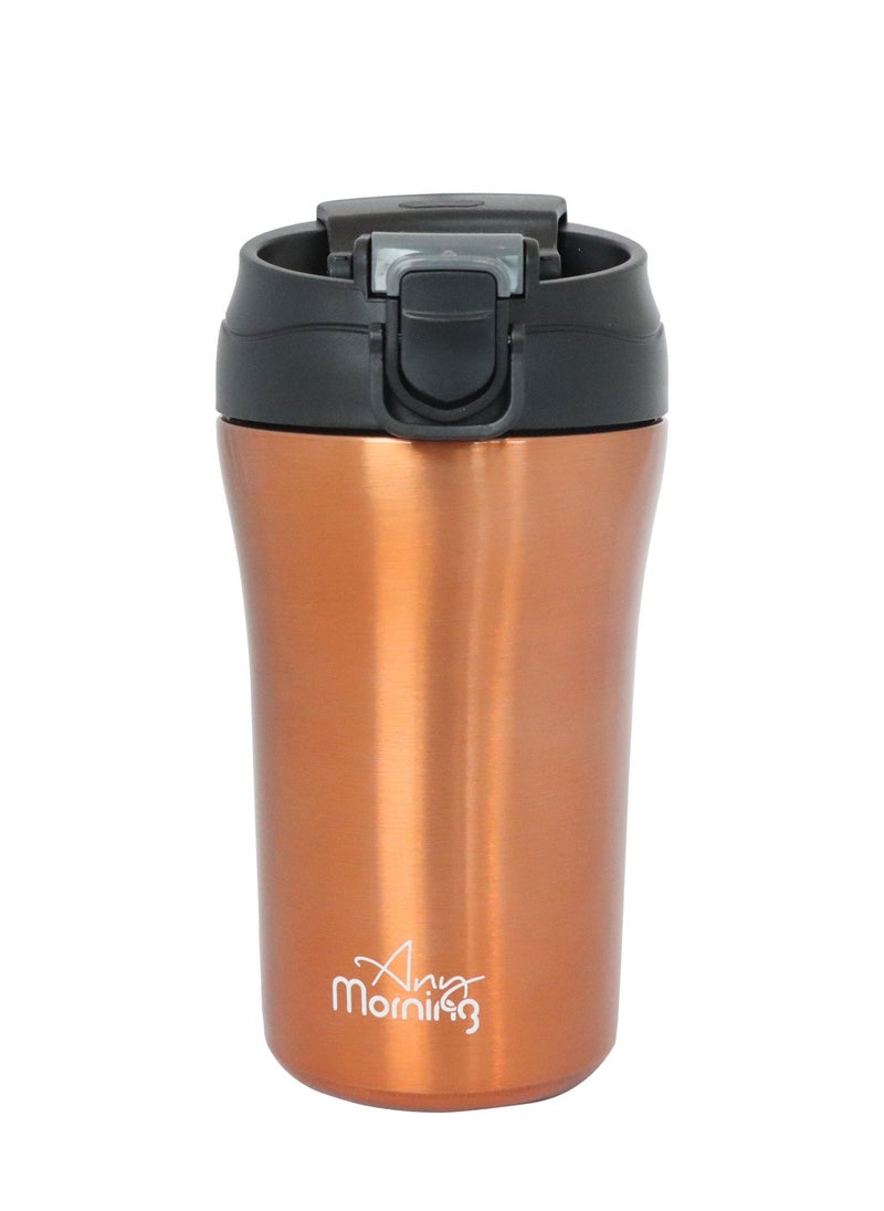 Any Morning Travel Coffee Mug with Lid and Straw 400ml, Insulated Stainless Steel Coffee Tumbler, Travel Coffee Cup for Hot and Cold Beverage, Leakproof and Spillproof, 14 oz, Copper Colour - SI232021  - Image 2