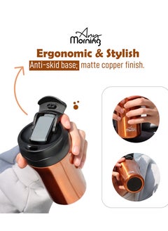 Any Morning Travel Coffee Mug with Lid and Straw 400ml, Insulated Stainless Steel Coffee Tumbler, Travel Coffee Cup for Hot and Cold Beverage, Leakproof and Spillproof, 14 oz, Copper Colour - SI232021  - Image 5