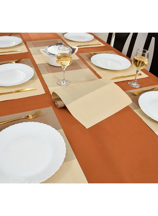 Yellow Weaves Yellow Weaves 6 PVC Dining Table Placemats with 1 Runner (30 X 135 CM), Set of 7 - Beige Brown Border  - Image 1