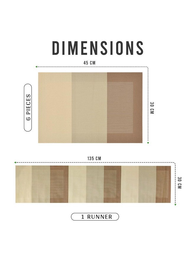 Yellow Weaves Yellow Weaves 6 PVC Dining Table Placemats with 1 Runner (30 X 135 CM), Set of 7 - Beige Brown Border  - Image 4