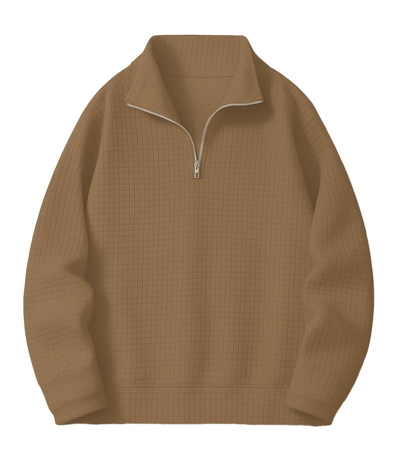 KAJARU Men's Textured Half-Zip Short Sleeve Sweatshirt - Casual Summer Pullover Top (in, Alpha, XL, Regular, CHIKU) - Image 1