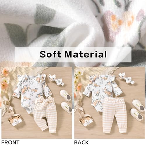 Aalizzwell Preemie Baby Girls Clothes Premature Floral Long Sleeve Striped Fall Winter Spring Outfit Yellow - Image 5