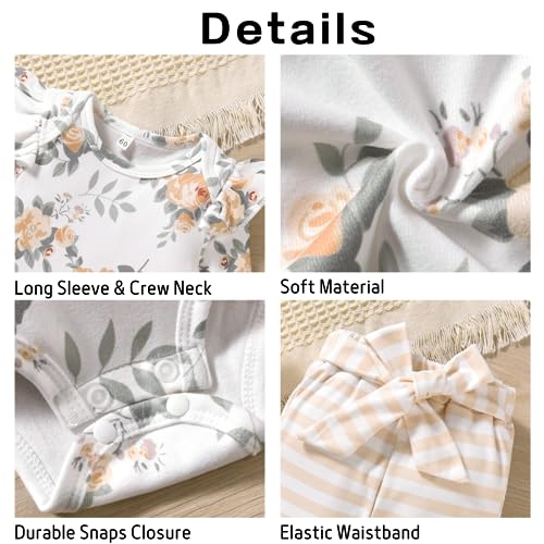 Aalizzwell Preemie Baby Girls Clothes Premature Floral Long Sleeve Striped Fall Winter Spring Outfit Yellow - Image 4