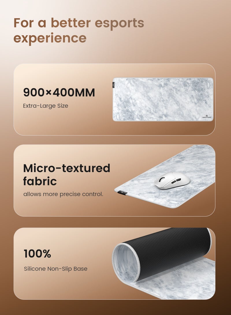 DuneVoyager M3 Relief White ماوس باد للألعاب XXL ‎900×400×4‎ مم – مقاوم للماء، ماوس باد كبير وممتد، قاعدة مطاطية مانعة للانزلاق، تحكم سلس وثابت، مع علبة هدايا - view 3