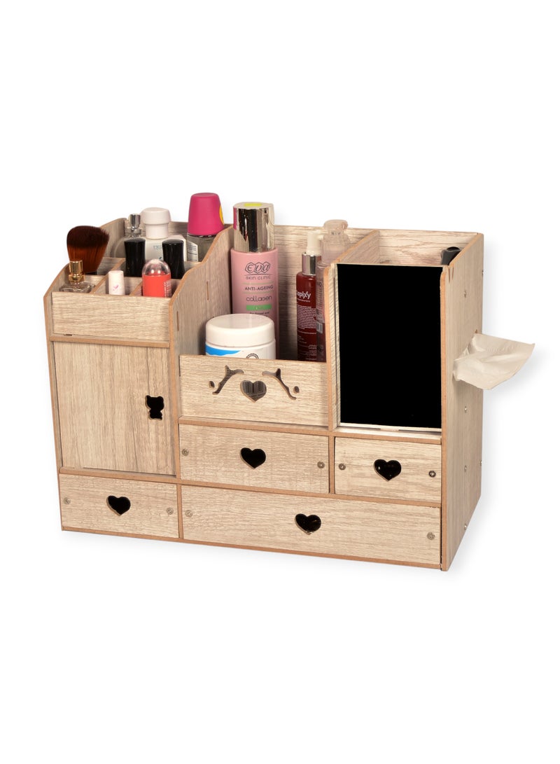 poly wood Makeup Organizer with Mirror & 4 Drawers – Wooden Cosmetic Storage Box with Tissue Holder – Large Capacity Vanity Organizer – Ideal Gift for Women & Girls - Image 3