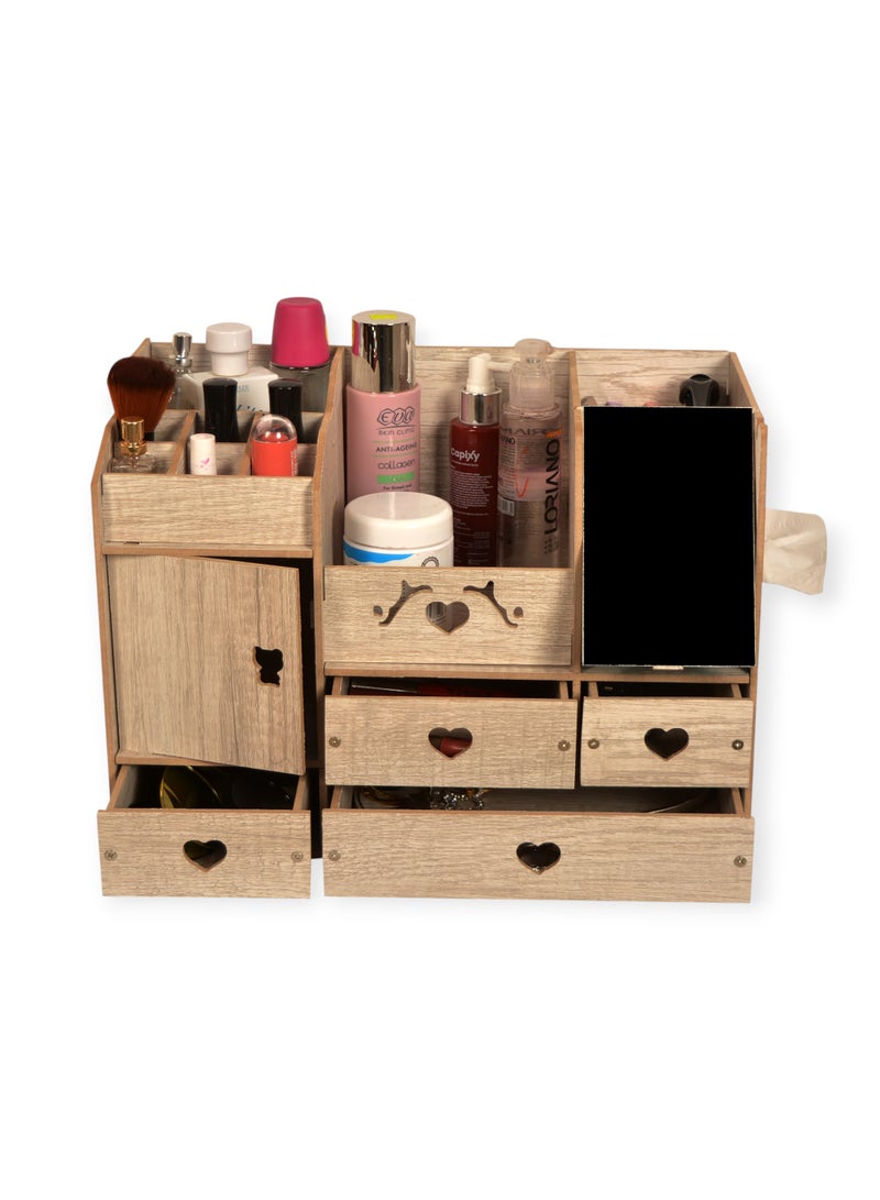 poly wood Makeup Organizer with Mirror & 4 Drawers – Wooden Cosmetic Storage Box with Tissue Holder – Large Capacity Vanity Organizer – Ideal Gift for Women & Girls - Image 5