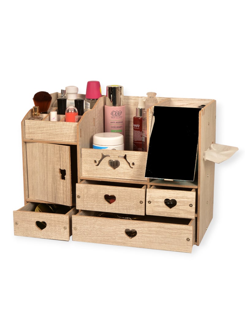 poly wood Makeup Organizer with Mirror & 4 Drawers – Wooden Cosmetic Storage Box with Tissue Holder – Large Capacity Vanity Organizer – Ideal Gift for Women & Girls - Image 2