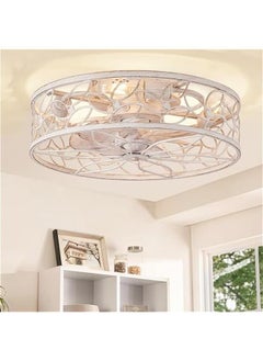 Arabest White Gold Caged Ceiling Fan Light Fixture with Remote Control for Bedroom, Kitchen, Dining Room - Low Profile Bladeless Design.  - Image 1