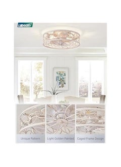 Arabest White Gold Caged Ceiling Fan Light Fixture with Remote Control for Bedroom, Kitchen, Dining Room - Low Profile Bladeless Design.  - Image 3