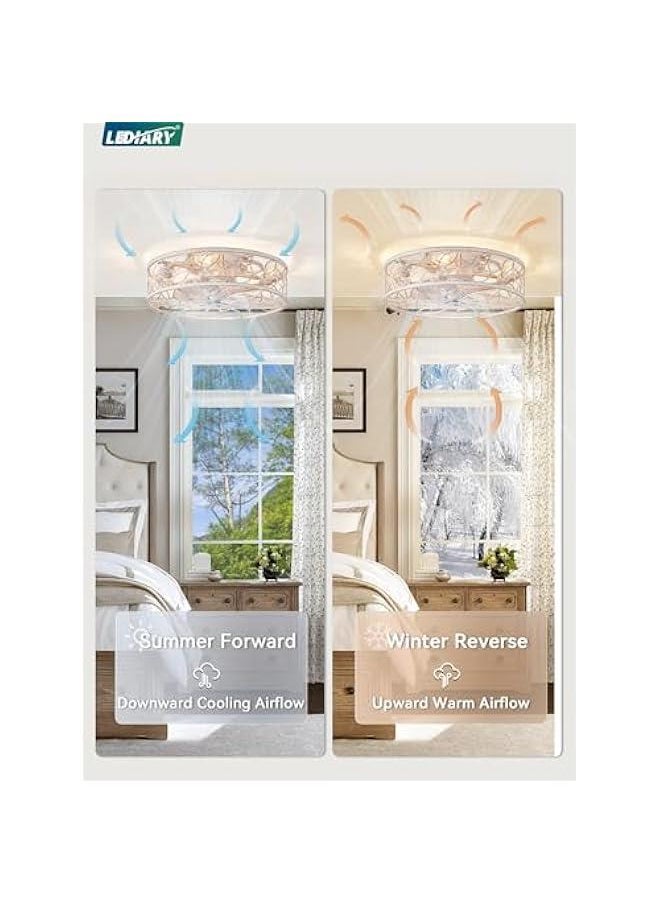 Arabest White Gold Caged Ceiling Fan Light Fixture with Remote Control for Bedroom, Kitchen, Dining Room - Low Profile Bladeless Design.  - Image 4