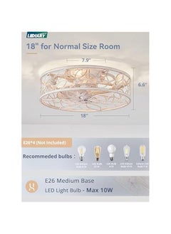 Arabest White Gold Caged Ceiling Fan Light Fixture with Remote Control for Bedroom, Kitchen, Dining Room - Low Profile Bladeless Design.  - Image 5