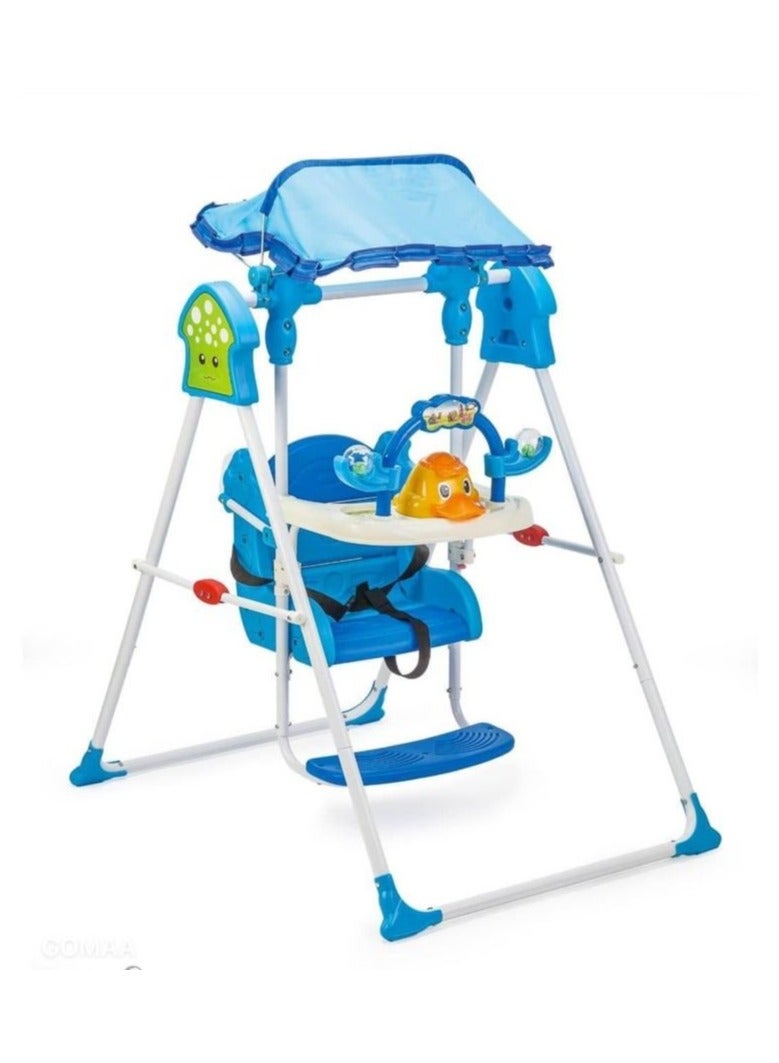 Fun Ride Musical Daizy Swing for Kids - Baby Swing with Stand and Metal Body Frame - Perfect for Indoor and Outdoor - for Boys and Girls of Age 6 Months and Above (Blue)