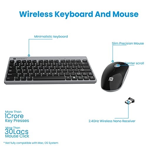 Portronics Key2 Combo Wireless Keyboard and Mouse Set,with 2.4 GHz USB Receiver,Silent Keystrokes,1200 DPI Optical Tracking,Compact Design,Multimedia Keys for PC,Laptop & USB Supported Devices(Grey) - Image 2