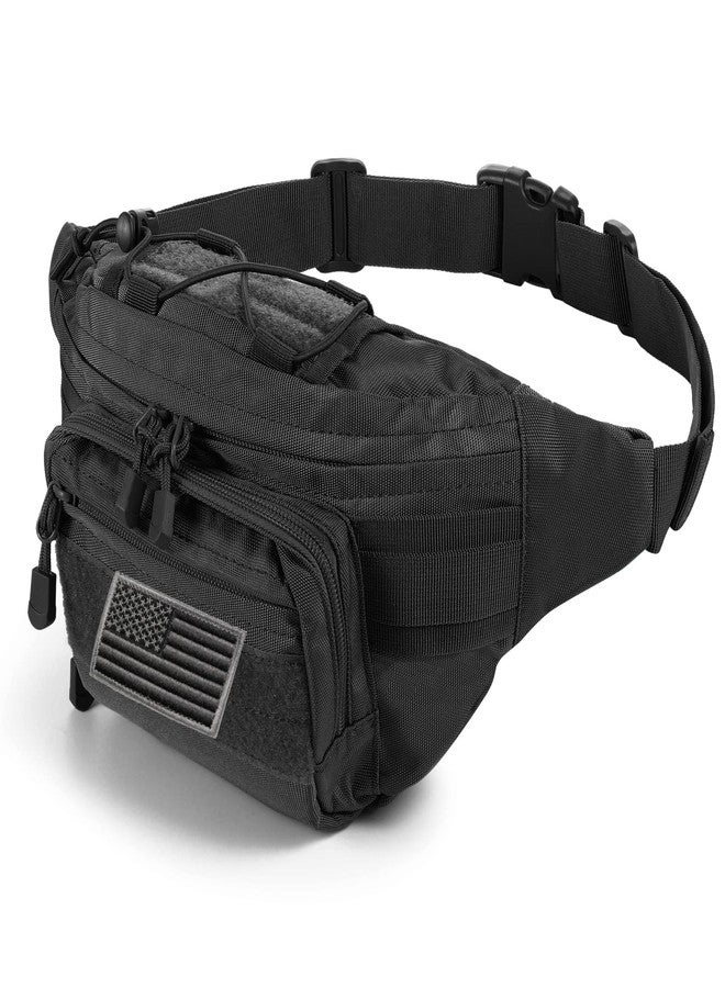 FRTKK Tactical Fanny Pack Military Waist Bag Pack with USA Flag Patch Utility Hip Pack with Adjustable Strap for Outdoors Fishing Cycling Camping Hiking Dog Walking (Black 2) - Image 1