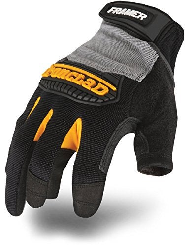 Ironclad Framer Carpenter Work Gloves Open Finger Dexterity Performance Fit Durable Machine Washable 1 Pair FUG03M GreyBlack