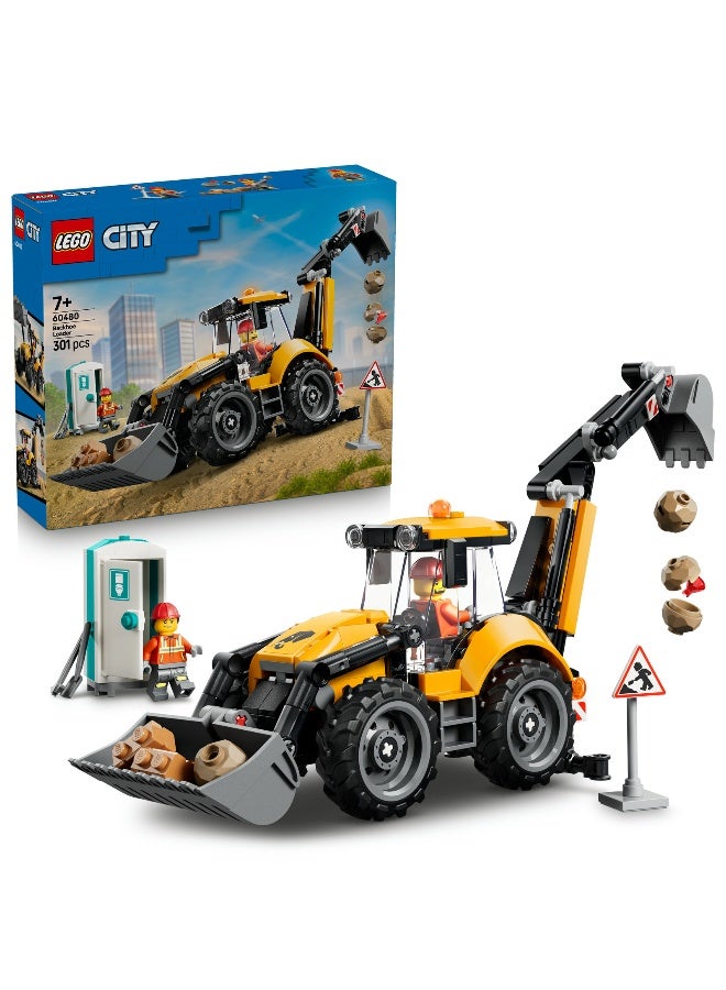 LEGO City Yellow Backhoe Loader 60480 Building Toy Set (118 Pieces) - Image 1