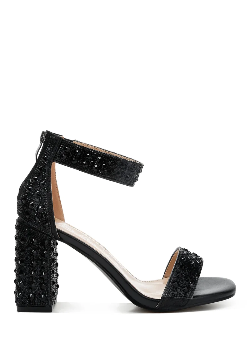 London Rag Rhinestones And Sequins Block Sandals in Black