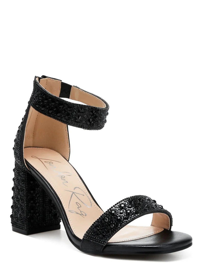 London Rag Rhinestones And Sequins Block Sandals in Black