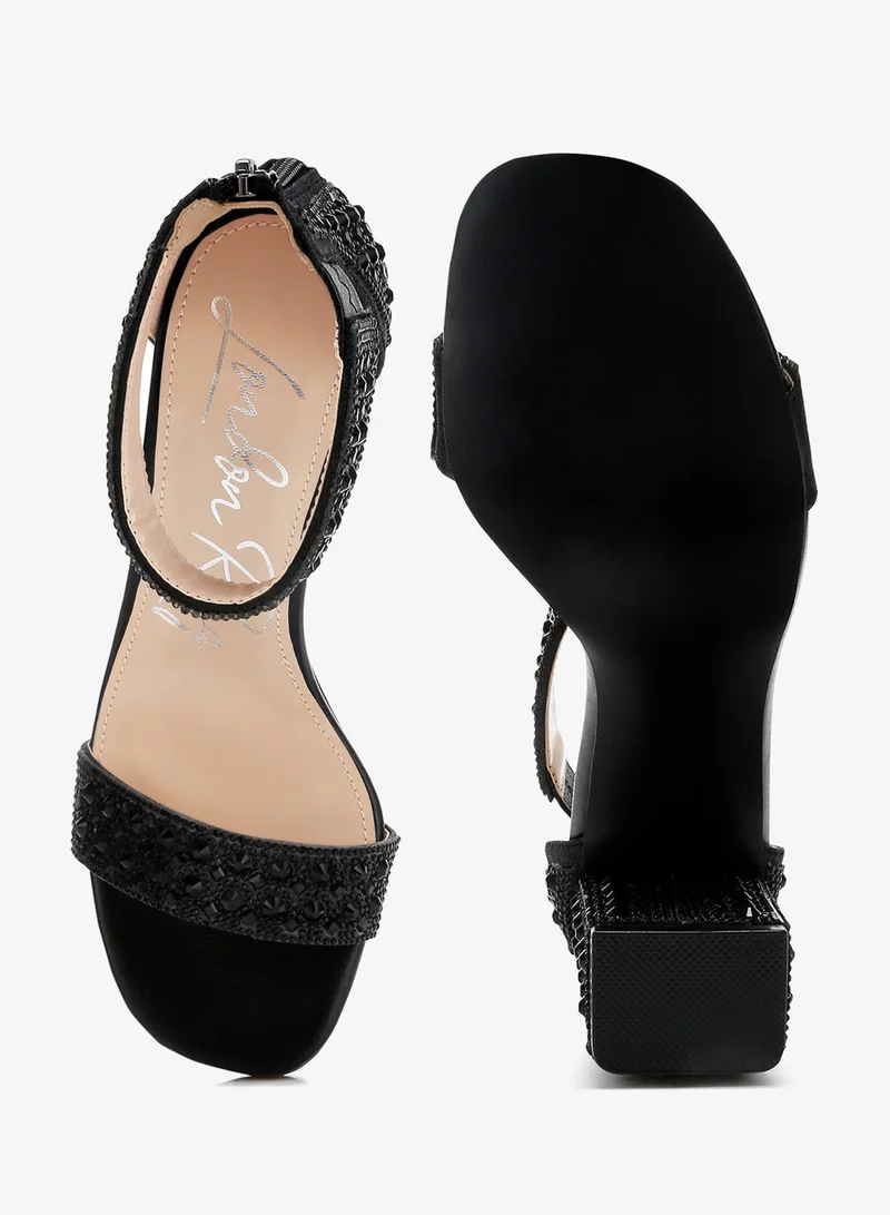 London Rag Black Rhinestones And Sequins Block Sandals in Black for Women | Best Price UAE