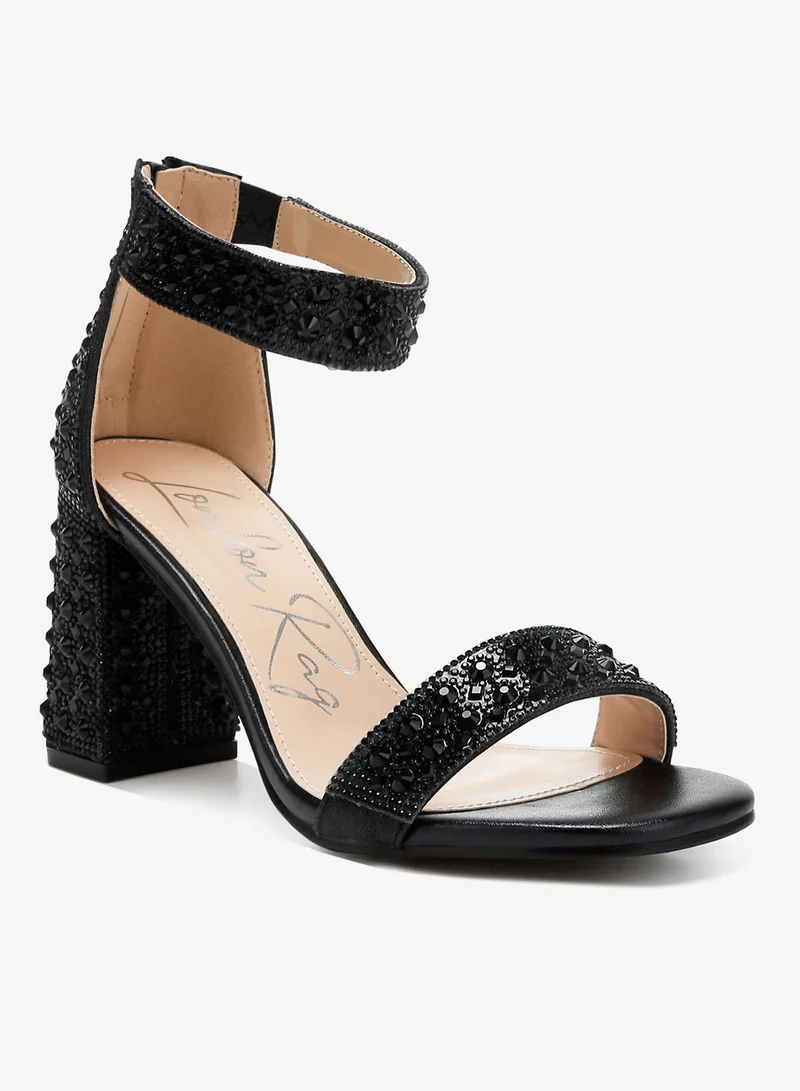 London Rag Black Rhinestones And Sequins Block Sandals in Black for Women | Best Price UAE