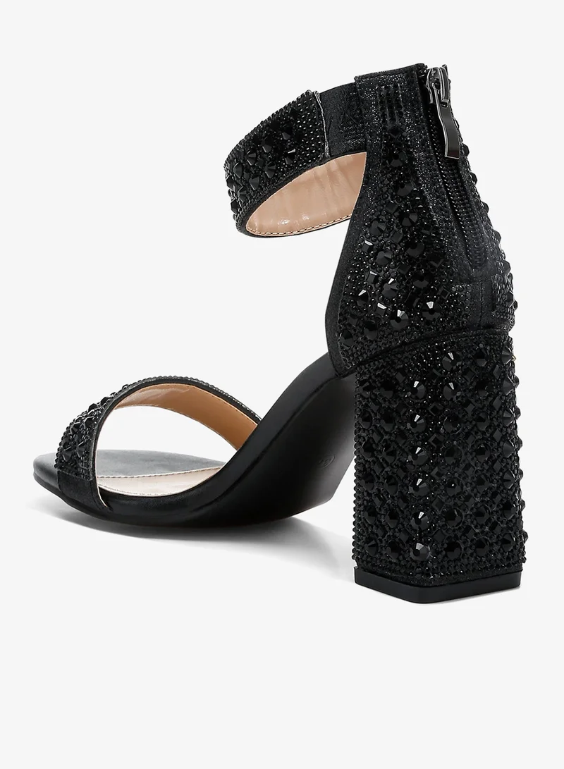 London Rag Black Rhinestones And Sequins Block Sandals in Black for Women | Best Price UAE