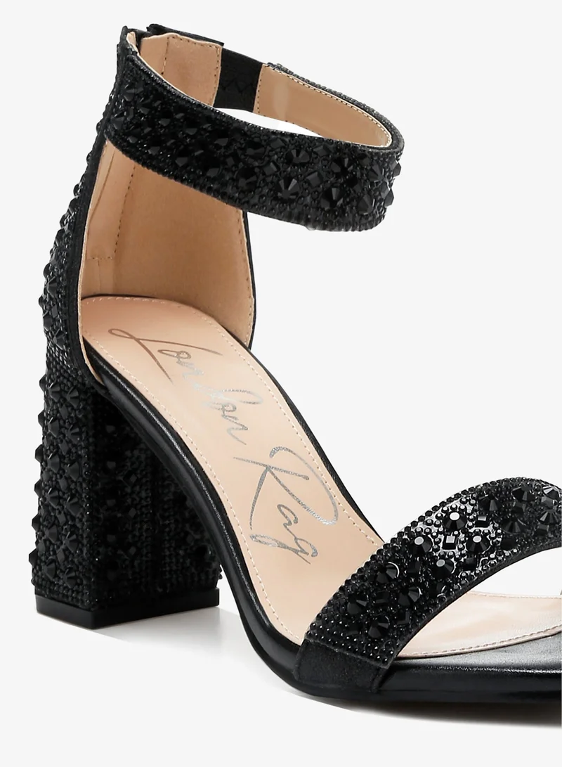 London Rag Black Rhinestones And Sequins Block Sandals in Black for Women | Best Price UAE