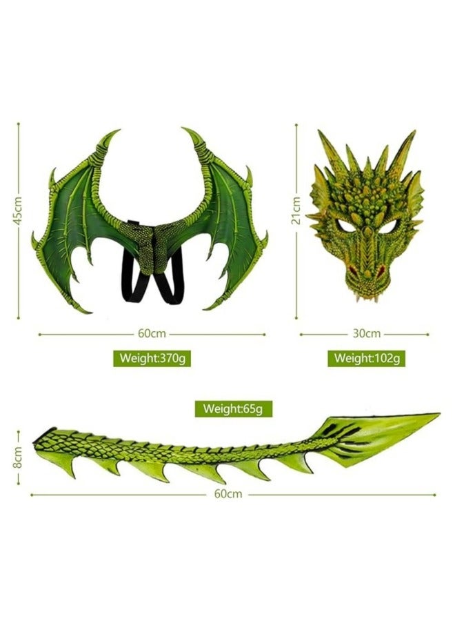 CCOVERY 3Pcs Kids Dragon Cosplay Costume,Children's Dragon Wing Costume,Wing Tail Mask Set,Halloween Costume,Cosplay Dressing Prop, Green - Image 2