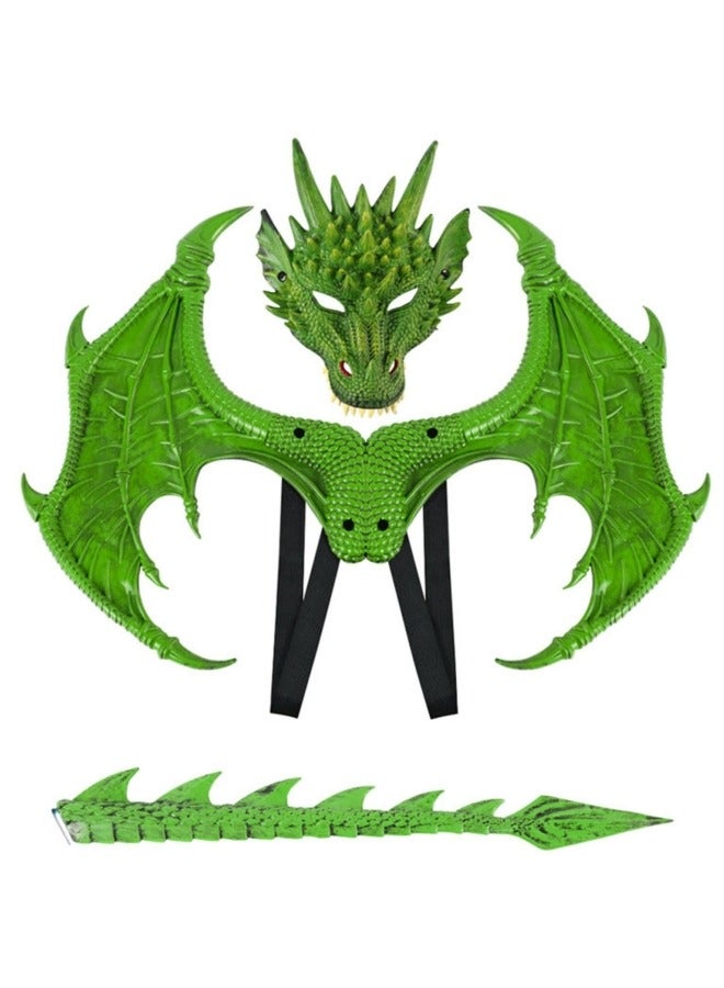CCOVERY 3Pcs Kids Dragon Cosplay Costume,Children's Dragon Wing Costume,Wing Tail Mask Set,Halloween Costume,Cosplay Dressing Prop, Green - Image 1