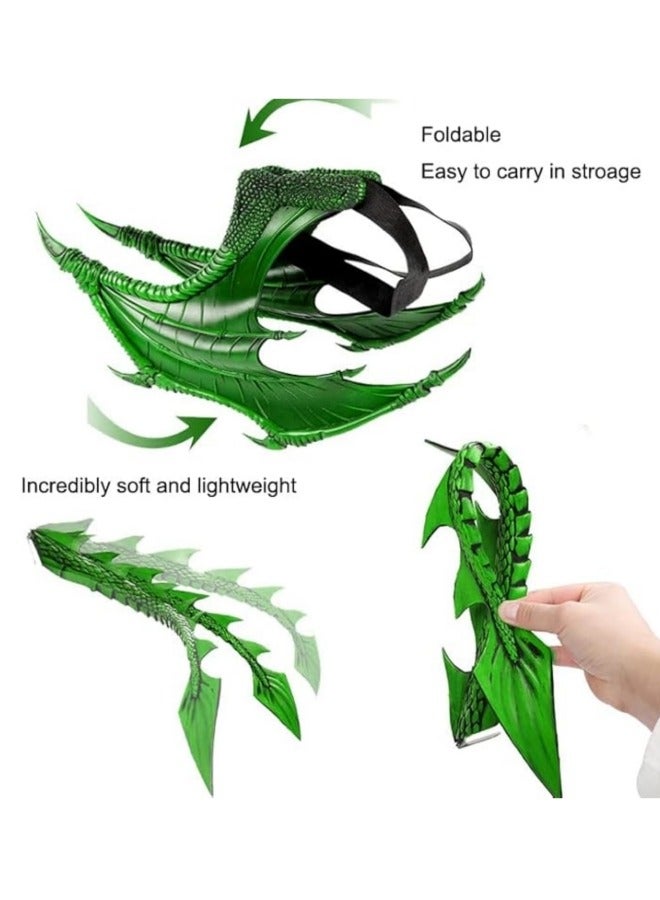 CCOVERY 3Pcs Kids Dragon Cosplay Costume,Children's Dragon Wing Costume,Wing Tail Mask Set,Halloween Costume,Cosplay Dressing Prop, Green - Image 3