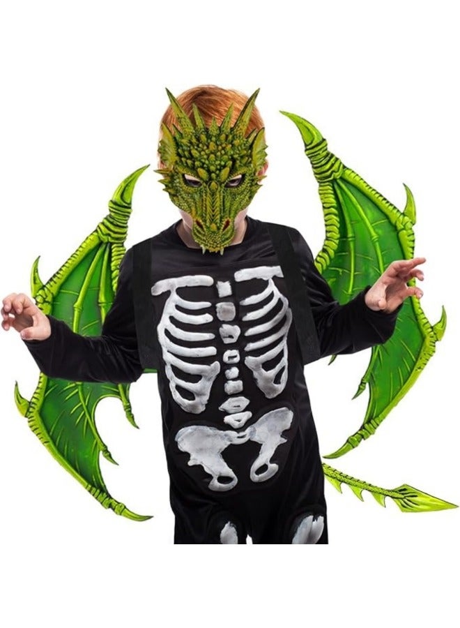 CCOVERY 3Pcs Kids Dragon Cosplay Costume,Children's Dragon Wing Costume,Wing Tail Mask Set,Halloween Costume,Cosplay Dressing Prop, Green - Image 5