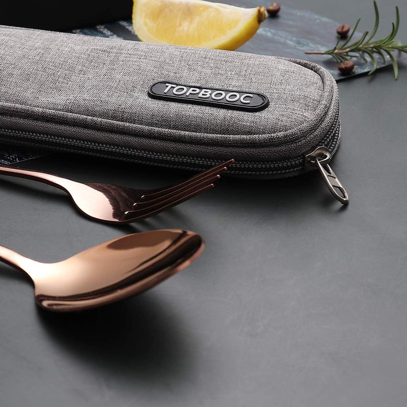 Topbooc Portable Stainless Steel Flatware Set, Travel Camping Cutlery Set, Portable Utensil Travel Silverware Dinnerware Set with a Waterproof Case (Rose God) - Image 5