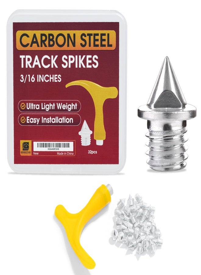 GOKOZIKI 32pcs Premium Carbon Steel 3/16 Inch Pyramid Track Spikes Replacement for Track Shoes, Light Weight, Easy to Install, 3/16 Needle Spikes for Track Shoes, Cross Country Running Spikes - Image 1