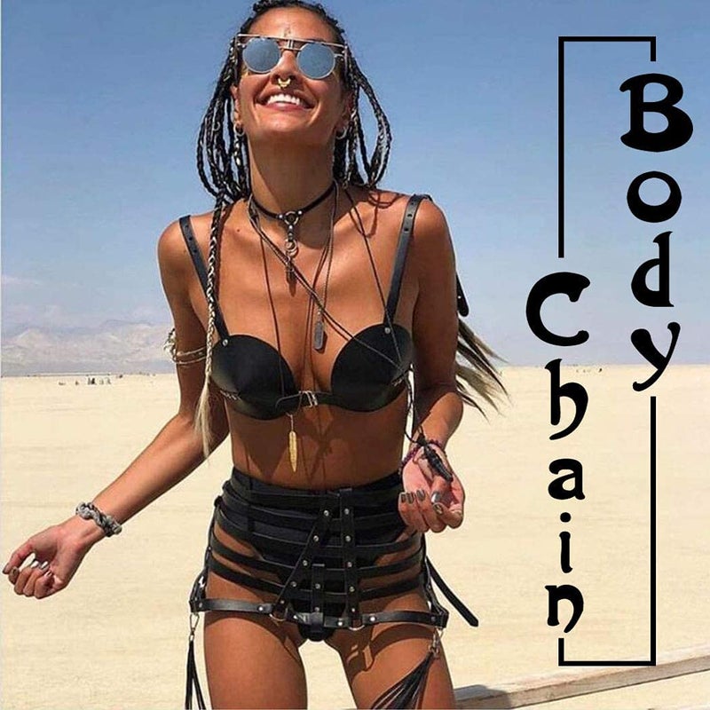 Bmirth Sexy Belly Waist Chain Belt Leather Body Harness Leg Garter Chain Thigh Body Jewelry Accessories for Women and Girls (style 7) - Image 2