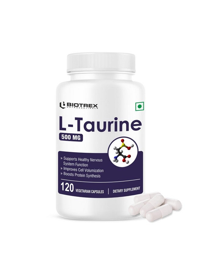 Biotrex Nutraceuticals L-Taurine 500mg Supplement, Energy, Heart, Brain & Eye Health Support, Cardiovascular system, 120 Vegetarian Capsules - Image 1