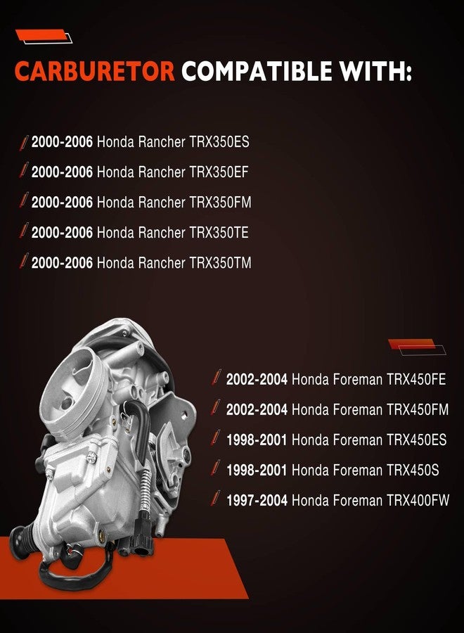 ATRACYPART طقم كاربراتير ATRACYPART TRX350 متوافق مع هوندا رانشر 350 موديلات 2000-2006، TRX350TM، TRX350TE، TRX350ES، TRX350FE، فور تراكس 300، TRX300 فورمان، قطع غيار بديلة للدراجات الرباعية مع فلتر زيت/هواء. - Image 3