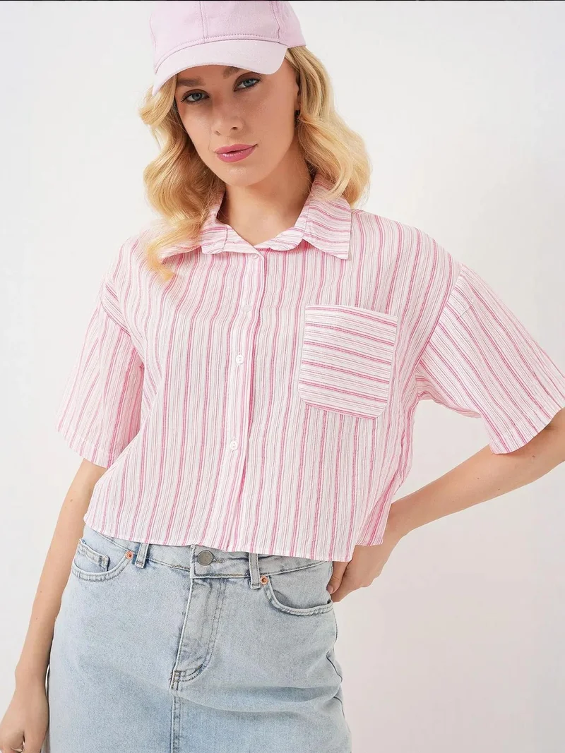 بيغ دارت قميص قصير مخطط بجيوب من