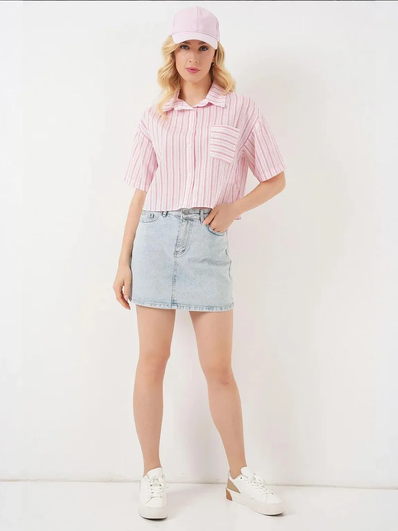 بيغ دارت قميص قصير مخطط بجيوب من