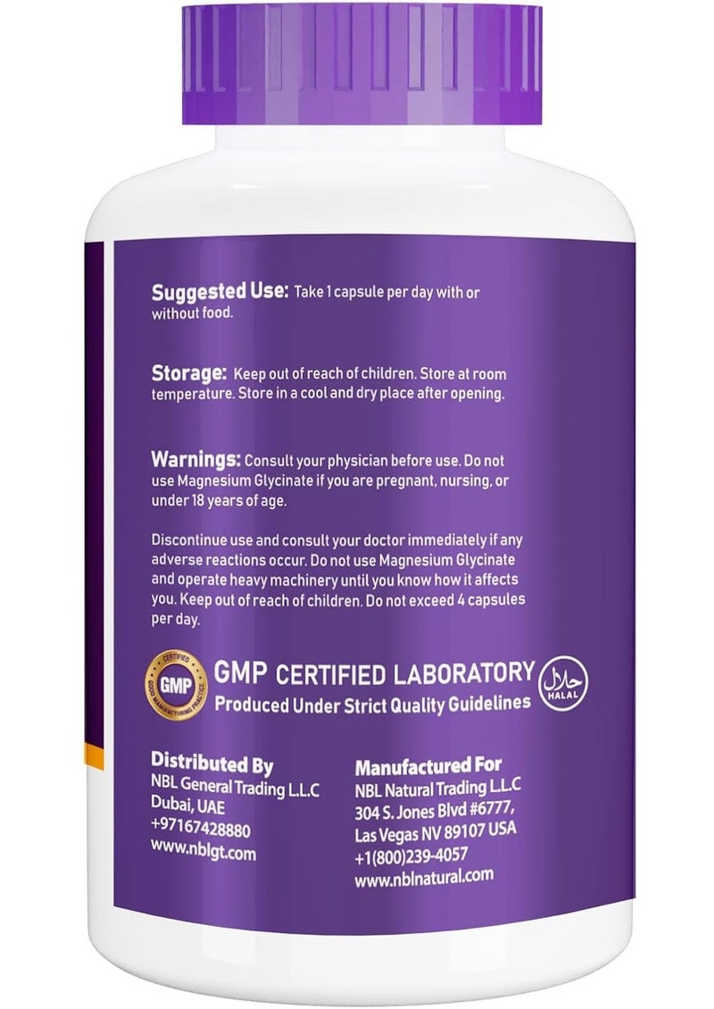 NBL Natural Magnesium Glycinate 400 mg, 180 Veggie Capsules, Supports Muscle, Bone & Heart Function, High Absorption Formula - Image 2