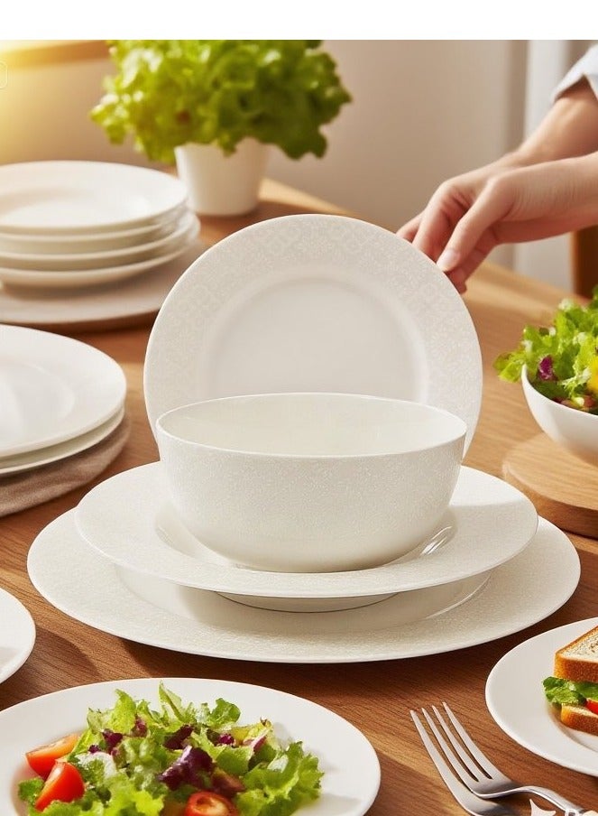 تراست طقم عشاء من البورسلين مكوّن من 32 قطعة باللون الأبيض؛ 8 قطع أطباق عشاء مقاس 27 سم، 8 قطع أطباق شوربة مقاس 22 سم، 8 قطع أطباق جانبية مقاس 20.5 سم، 8 قطع سلطانية مقاس 14 سم. - Image 1