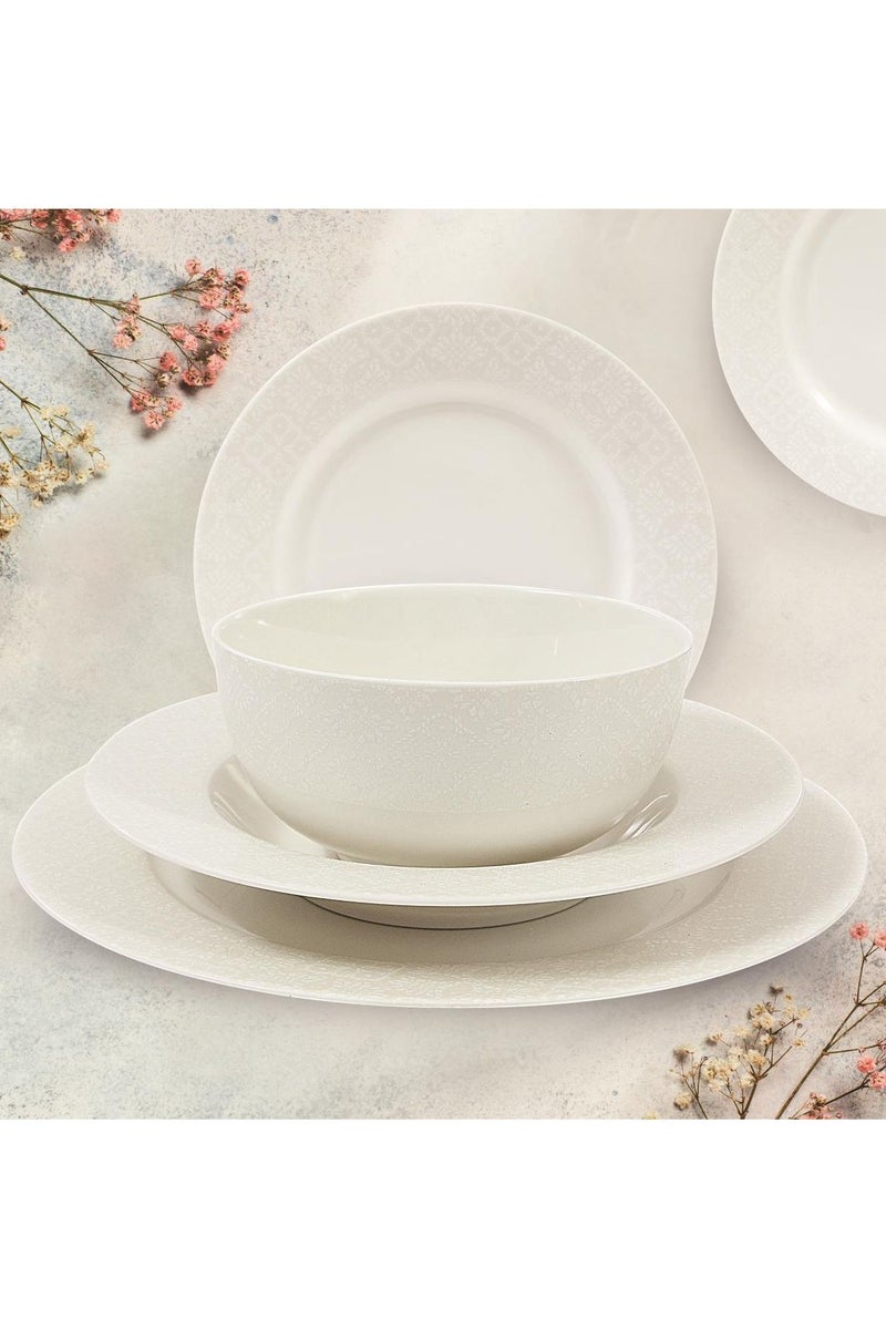 تراست طقم عشاء من البورسلين مكوّن من 32 قطعة باللون الأبيض؛ 8 قطع أطباق عشاء مقاس 27 سم، 8 قطع أطباق شوربة مقاس 22 سم، 8 قطع أطباق جانبية مقاس 20.5 سم، 8 قطع سلطانية مقاس 14 سم. - Image 2