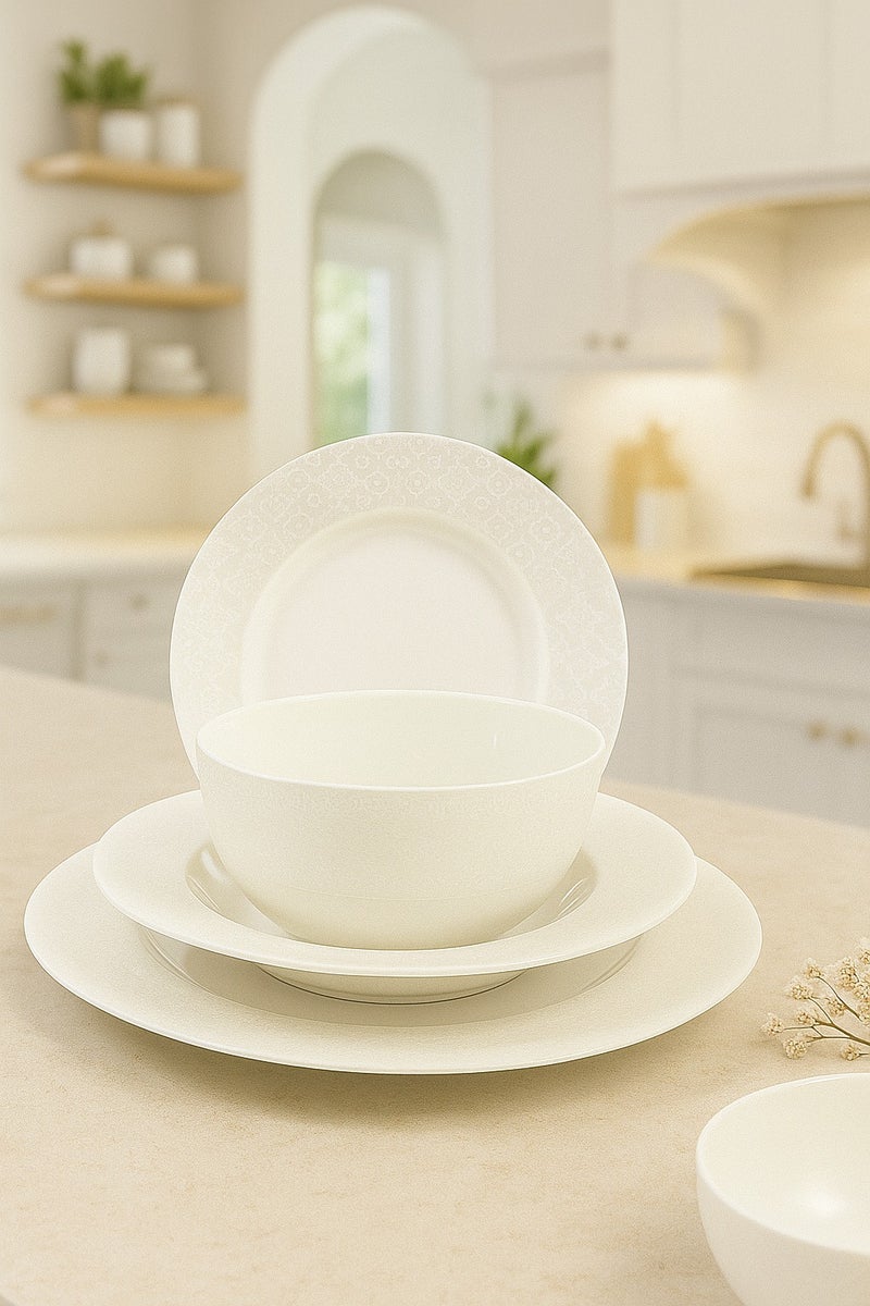 تراست طقم عشاء من البورسلين مكوّن من 32 قطعة باللون الأبيض؛ 8 قطع أطباق عشاء مقاس 27 سم، 8 قطع أطباق شوربة مقاس 22 سم، 8 قطع أطباق جانبية مقاس 20.5 سم، 8 قطع سلطانية مقاس 14 سم. - Image 5