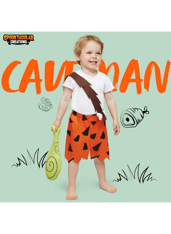 Spooktacular Creations - Halloween Toddler Caveman Costume, Baby Caveman Costume Boys, Baby Strap Shorts With A Plush Club, Family Cosplay Outfit For Toddler, Kids Dress Up Party (18-24 Months) - Image 1