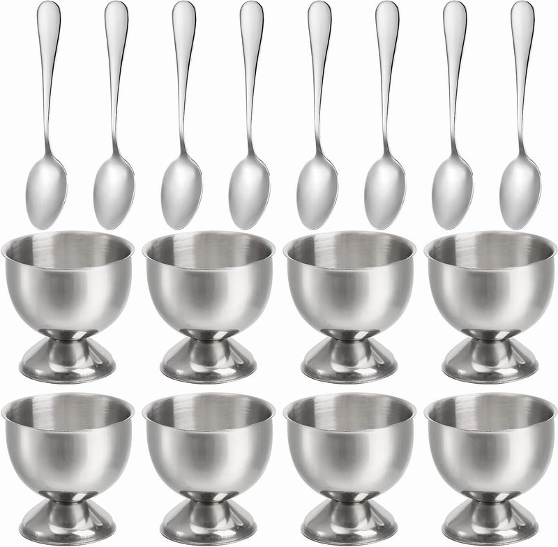 Elsjoy 8 Pack Egg Cup Holders with 8 Spoons, Stainless Steel Egg Cups Set for Soft & Hard Boiled Eggs, Kitchen Tools, Breakfast - Image 1
